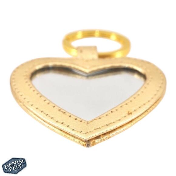 Yves Saint Laurent YSL Gold Tone Leather Heart Shaped Mirror Keychain/Bag Charm - Picture 6 of 9